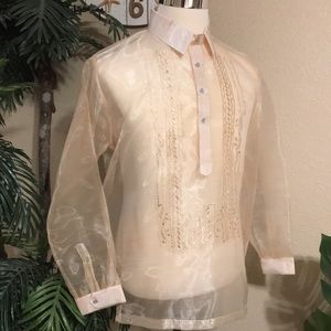 Elegant Men's Sheer Beige Dress Shirt